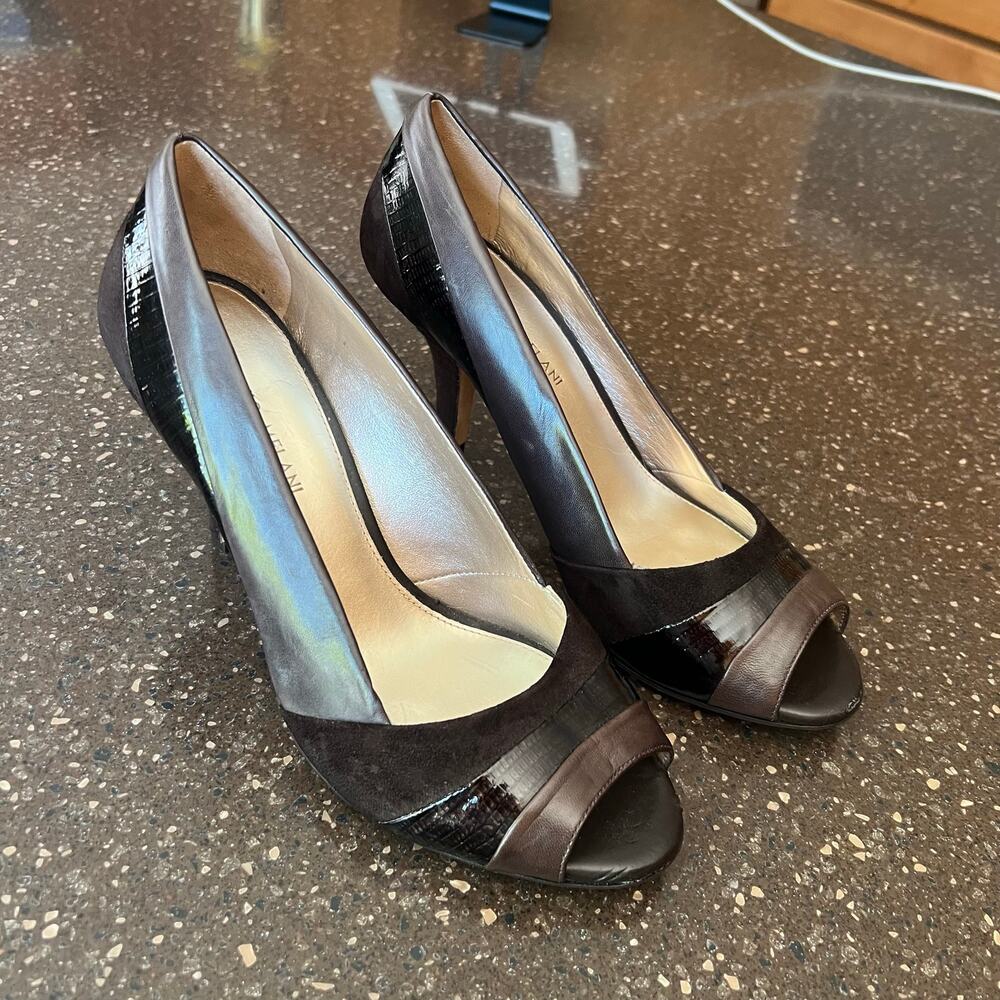 Antonio Melani Womens 8.5 Brown Patent Leather Peep Toe Pumps 3.25" Dress Heels